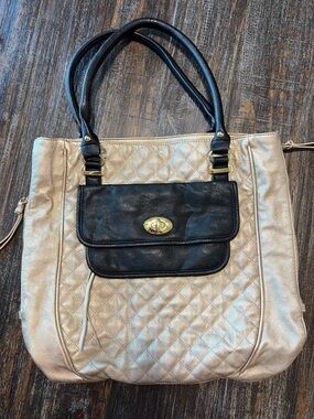 Steve Madden Quilted Champagne and Black Tote